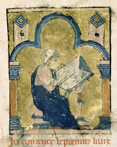 Fr 2631 f.1 Mulig selvportrett av William av Tyrus som skriver ved skrivebordet hans, fra Estoire d